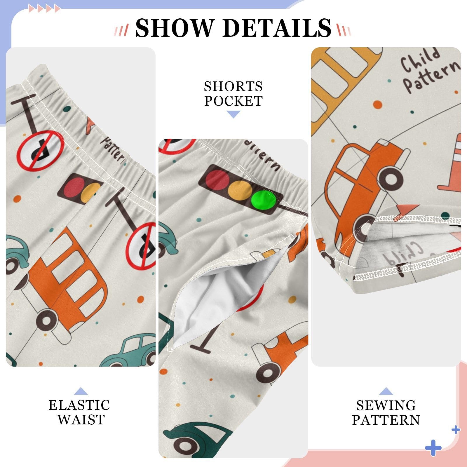 Bas de pyjama pour garçon Motif voiture bus panneau de signalisation Taille S