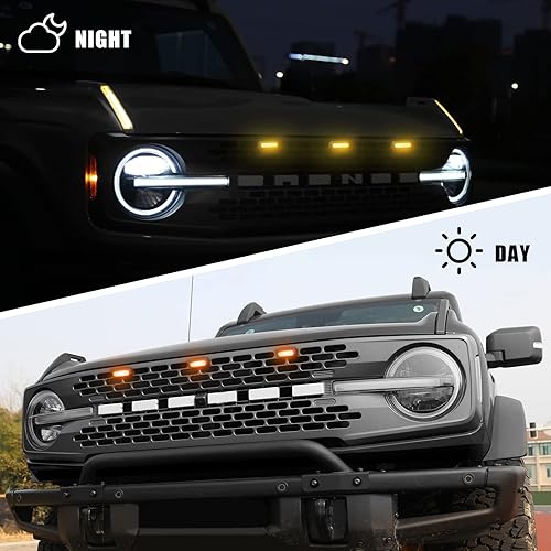 Miniatura 6 de Mabett Luces LED de Parrilla para Ford Bronco 2021 2022 2023 2024 24 Puertas Negro Ahumado Kit de Lámparas de Parrilla OEM Accesorios Bronco