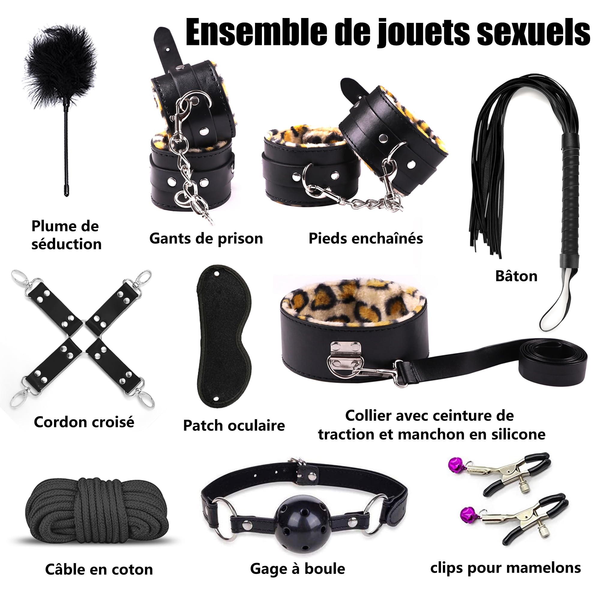 Sex Toys Couple Kit BDSM,Bondage 30 Pièces avec Menottes Sexy Érotique et Accessoires de Bondage pour Jeux Sexuels Adultes