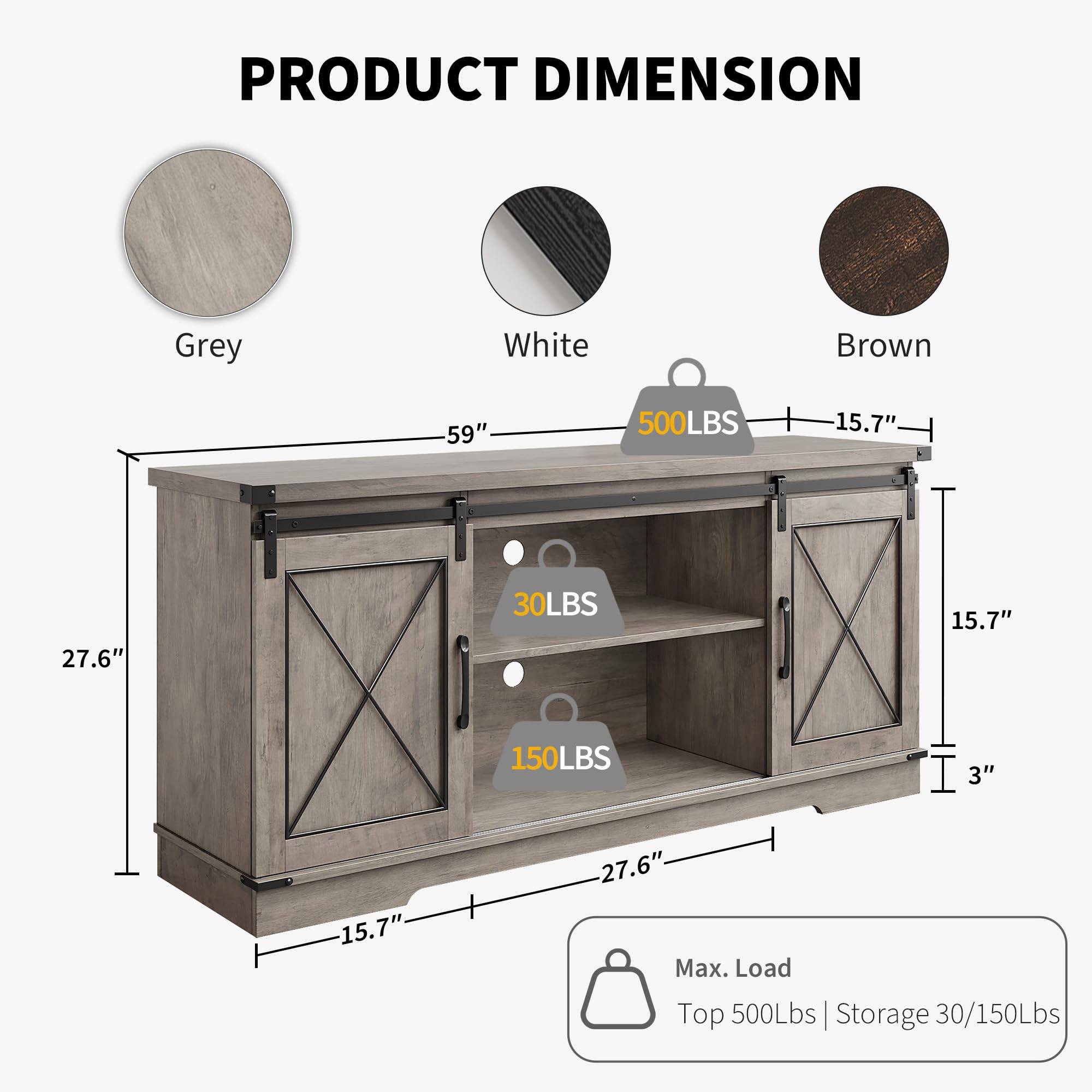 Condition photo showing New/Like New for idealhouse farmhouse tv stand for 65 inch tv, entertainment center with sliding barn doors & adjustable shelves, rustic wood tv console table media cabinet for living room bedroom, grey