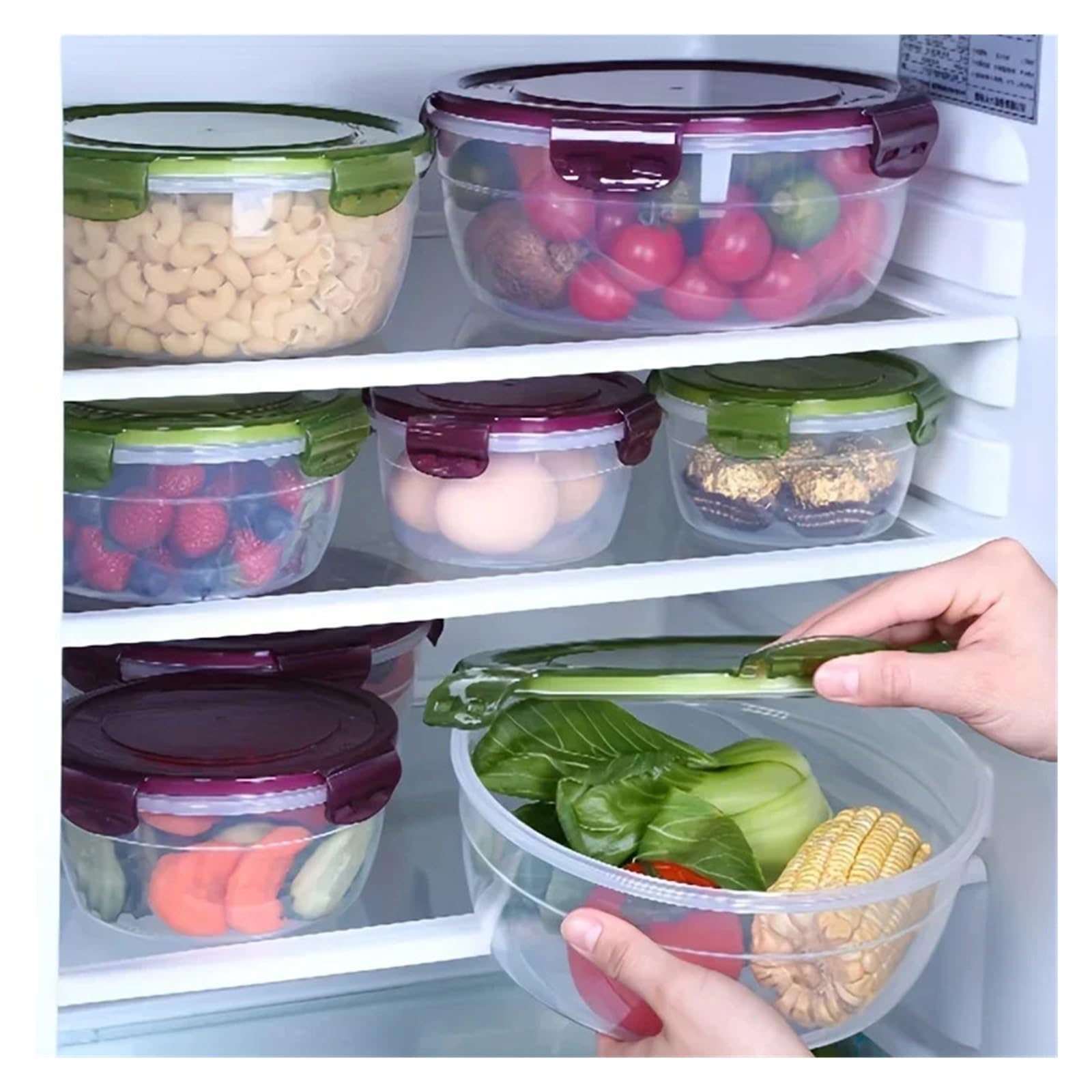 Generisch Kühlschrank-Organizer, Lebensmittel-Aufbewahrungsbehälter, frisches Obst, Kühlschrank-Box, Snack, versiegeltes Glas, Lunchbox, Küchen-Organizer(2200ml green)