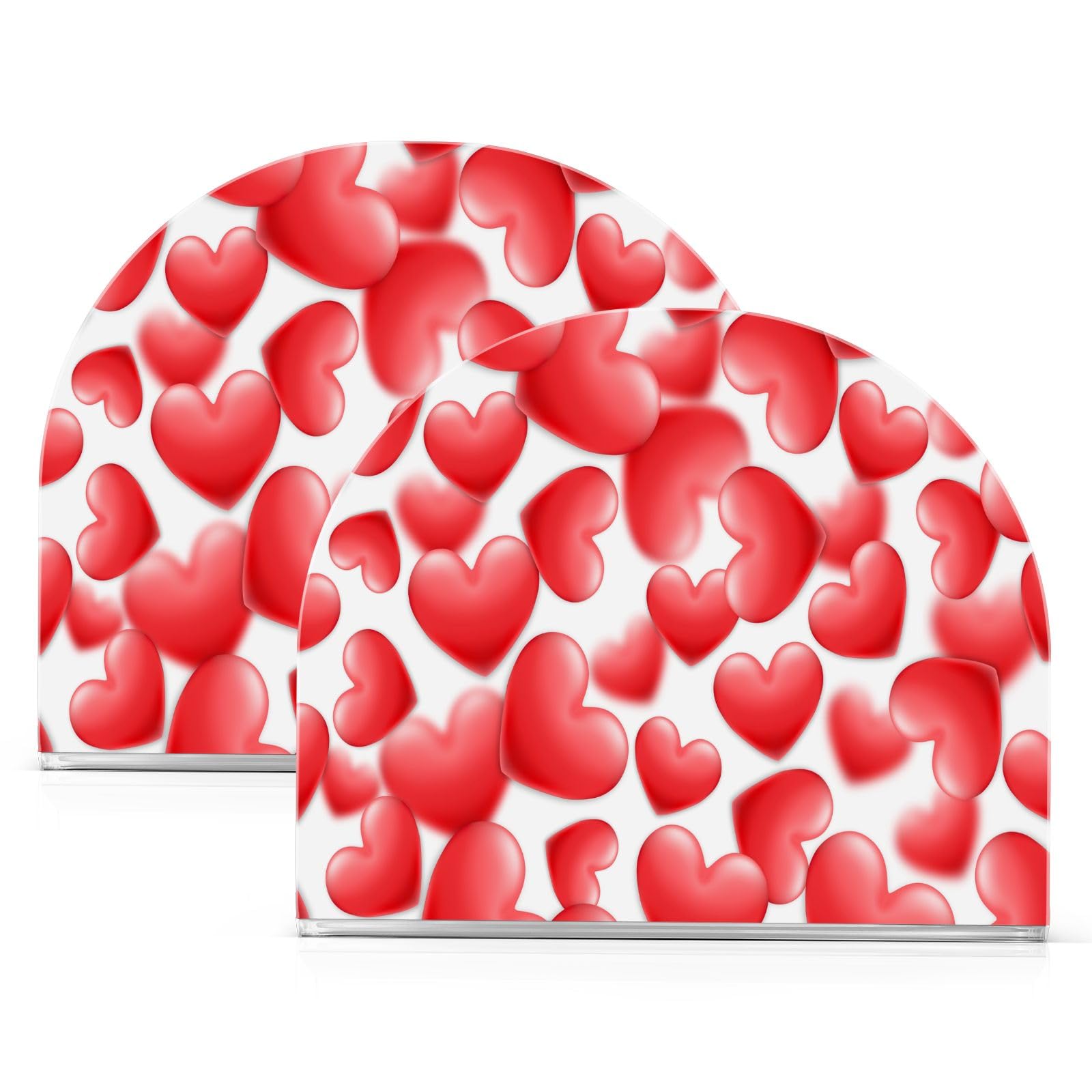 Set di 4 portatovaglioli per San Valentino, cuore rosso, fiori
