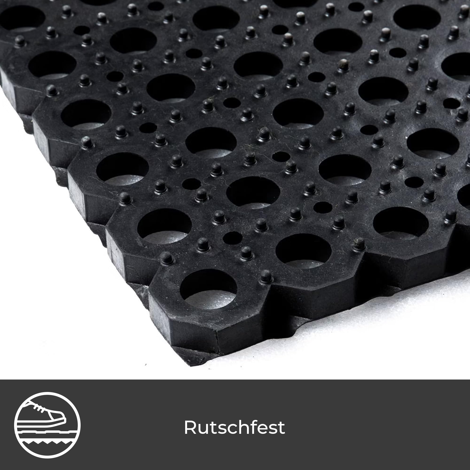 Vivol Schwerlast Ringgummimatte 100x150 cm - 23 mm - Schwarz - Heavy Duty Anti Slip Gummi Fußmatte - Antirutschmatte für draußen und Innenbereich mit Drainage Funktion