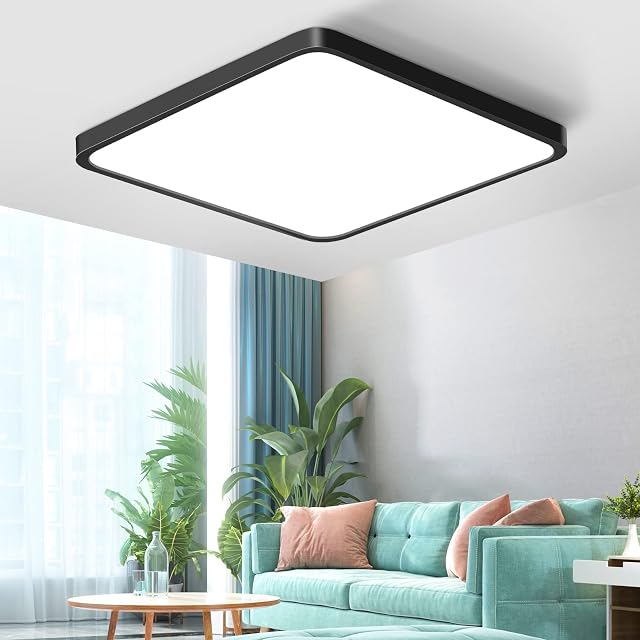 12 Inch 24W LED Ceiling Light Fixture Flush Mount, 3000K Warm White Black Square LED Ceiling Lamp, 3200LM 240W Equivalent Slim Flat Panel Modern Ceiling Lights for Kitchen Hallway Corridor