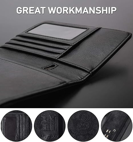 Miniatura 5 de HERRIAT - Portapasaportes de cuero auténtico, con bloqueo RFID para viaje, con compartimento para documentos de identificación, billetera de viaje,