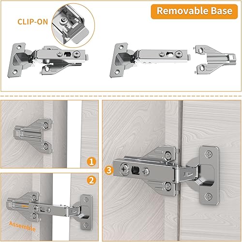 Miniatura 6 de Paquete de 20 bisagras ocultas de cierre suave, hueco de puerta pequeña, placa de clip, puerta de marco facial, bisagra 3D oculta de níquel satinado