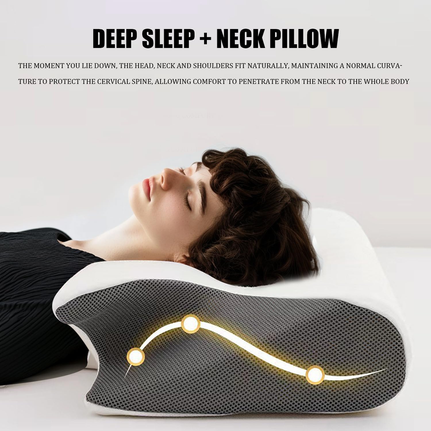 Almohada Cervicales y Cuello, Almohada con Memoria Viscoelástica de Rebote Lento, Almohada Ortopedica, Almohada Cervical Ergonómica para Dormir de Lado y Boca Arriba. (Negro)