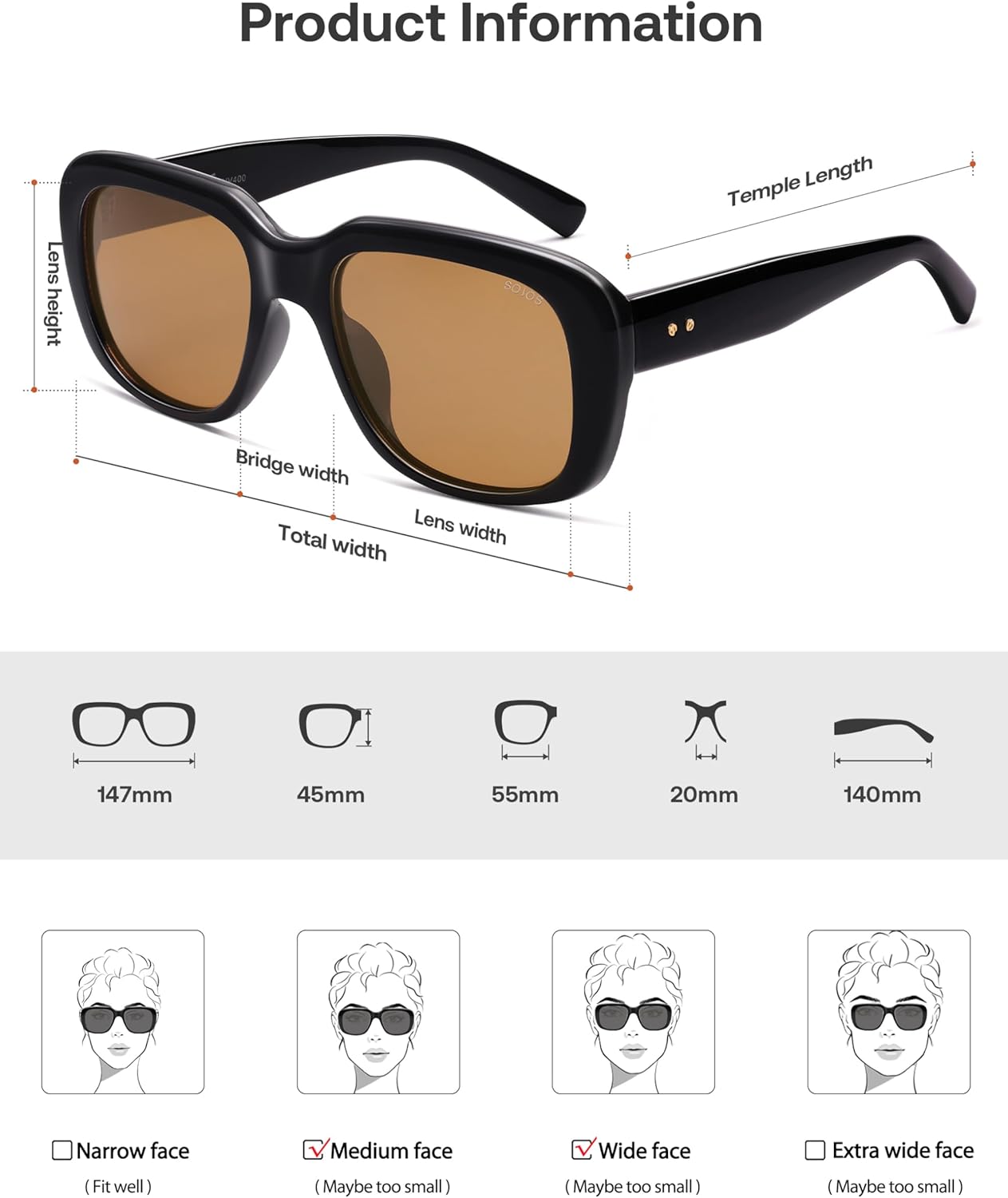 SOJOS Classic Thick Rectangle Polarized Sunglasses for Women Men Trendy 90s Square Frame Shades SJ2635 - Image 6