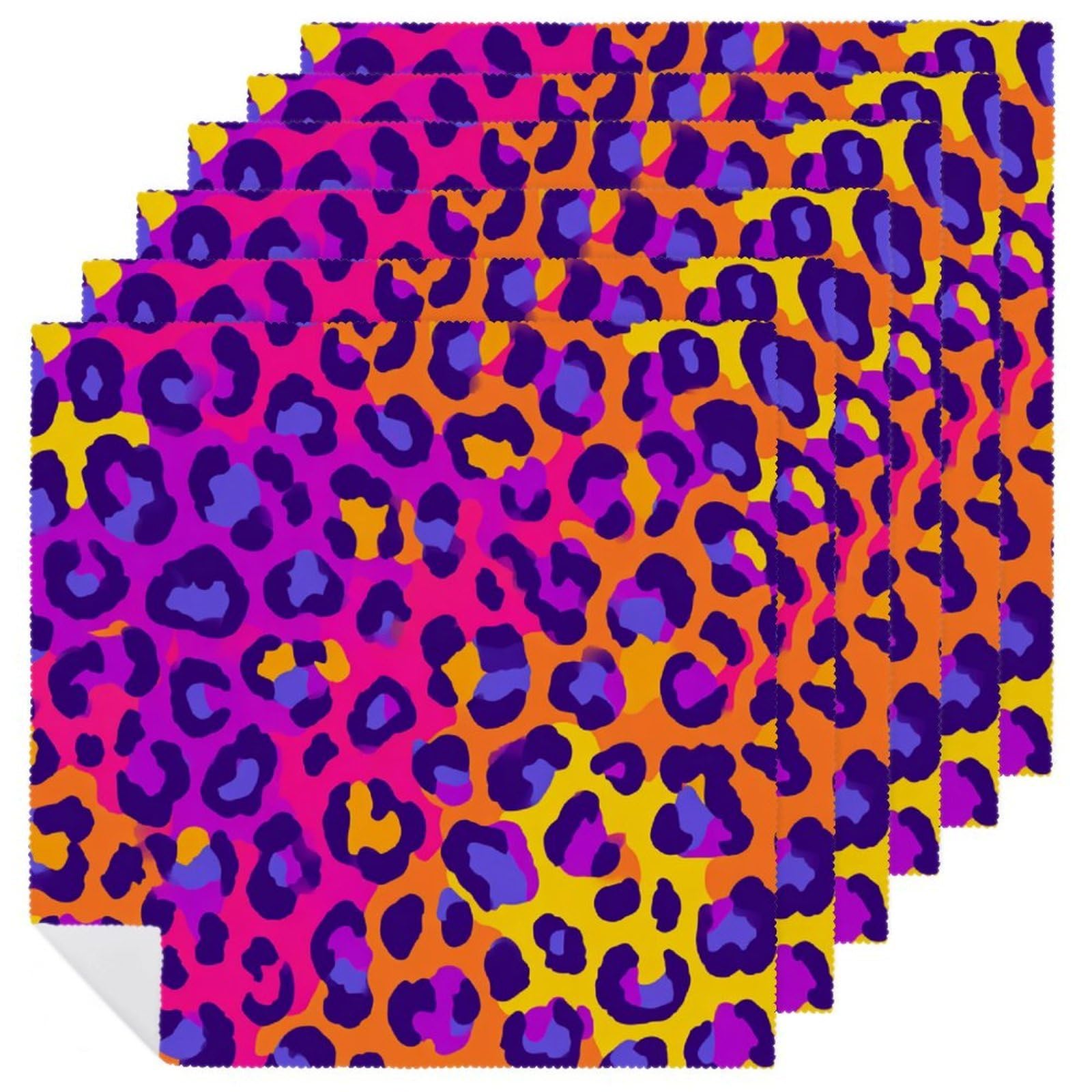 Colorful Leopard Spots Pattern Cloth Napkins Set of 6, Square Premium Reusable Washable Polyester Table Linen Napkin for Dinner Party