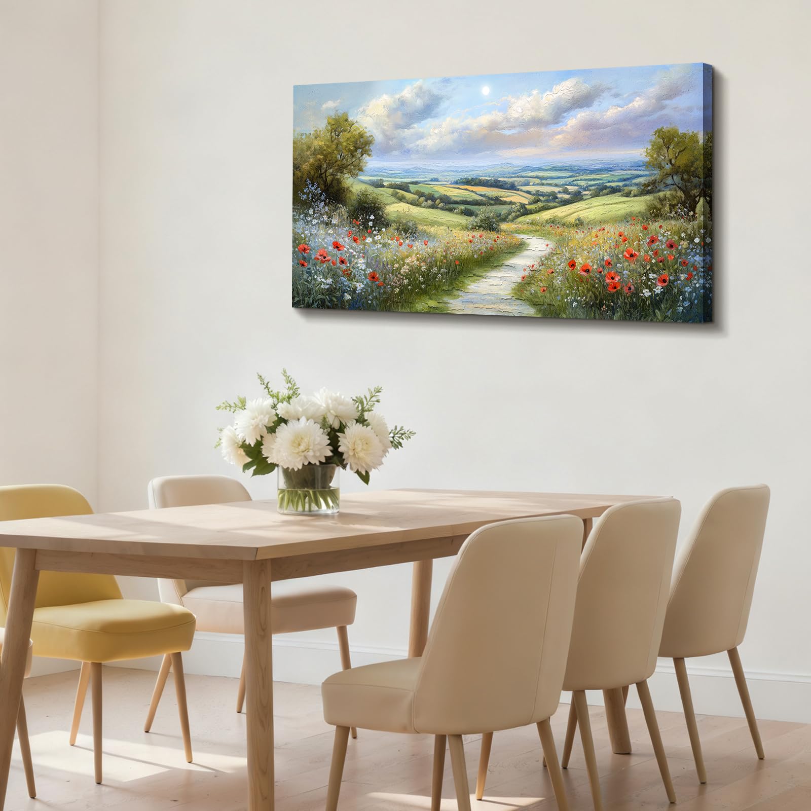 JHHUAMO Blumen Natur Leinwand Bilder Wohnzimmer Schlafzimmer 50x100 cm | Idyllische Landschaft Wandbild, Feine Handwerkskunst, Hochauflösender Druck, Harmonische Farbtöne, Einfaches Aufhängen