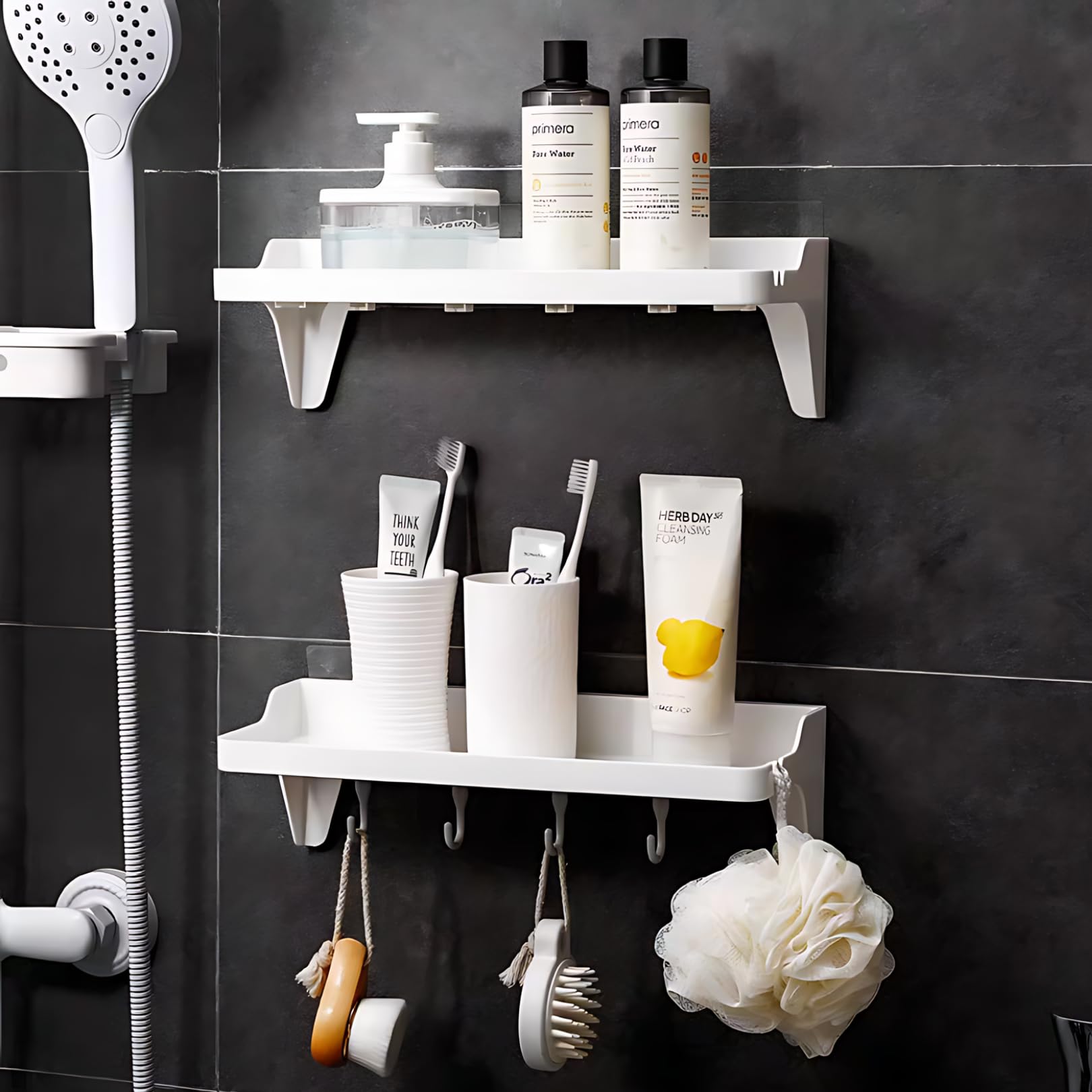 HOUSE OF VIPA Bathroom Accessories Self-Adhesive Bathroom Shelf for Wall Space Saving Bathroom Organiser Durable, and Stylish Storage Solution for Modern Bathrooms (Bathroom Shelf, Pack of 2)