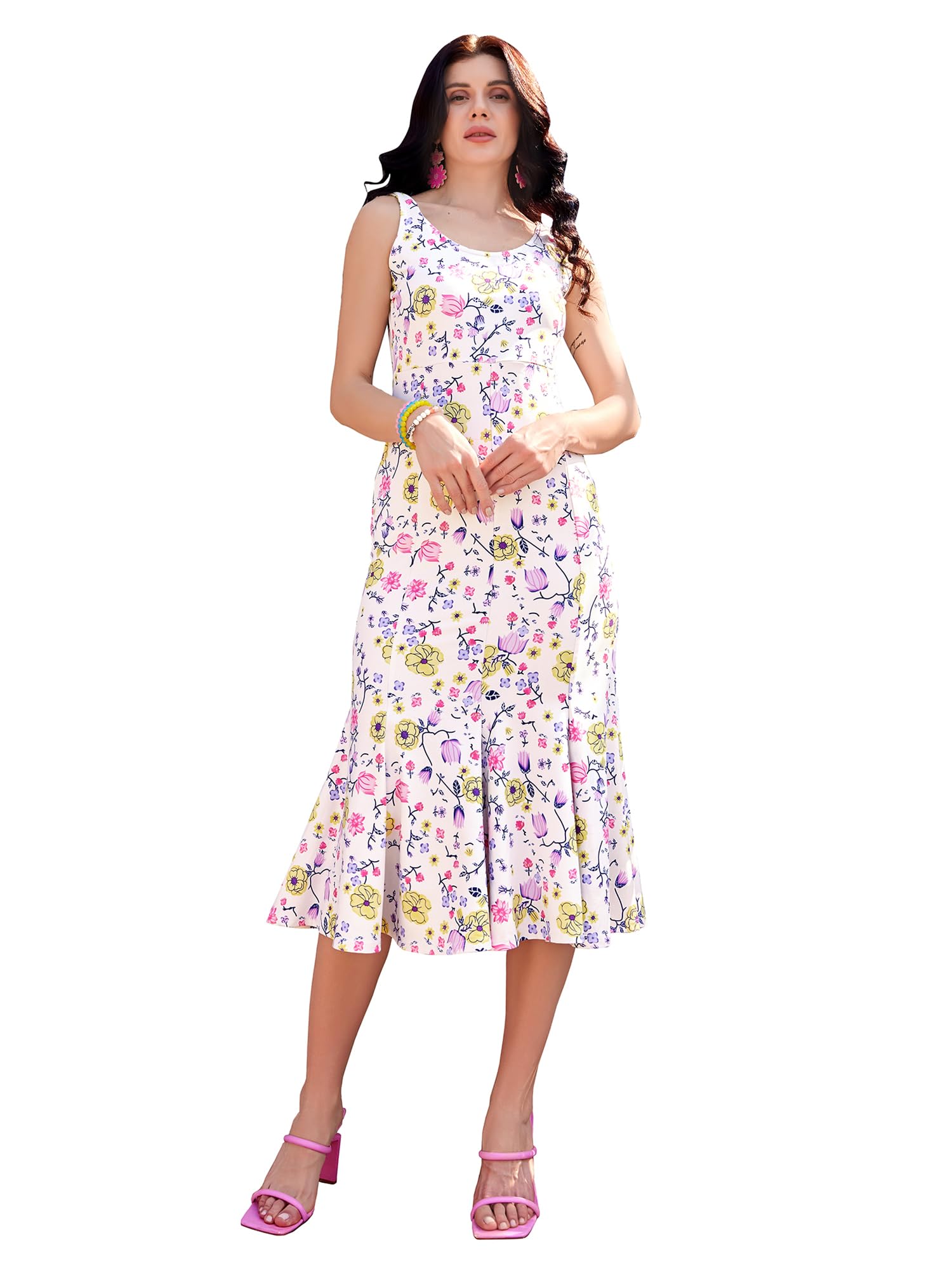 Purvaja Womens Mermaid Midi Length Dress (Wini-025-Lilly_White_Xx-Large)