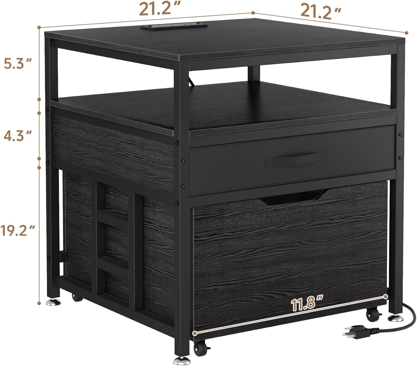 Mini Fridge Stand with Power Outlet and Drawers，Mini Fridge table with Storage，Mini Fridge Shelf with Removable Pull-Out Basket，for Dorm, Ａpartments，Kitchen Area, Black