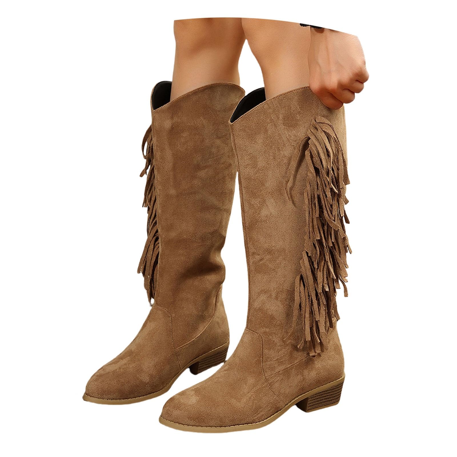 MEECHI Western Cowboystiefel Damen - Wildleder Mit Fransen, Blockabsatz, Größen 36-43