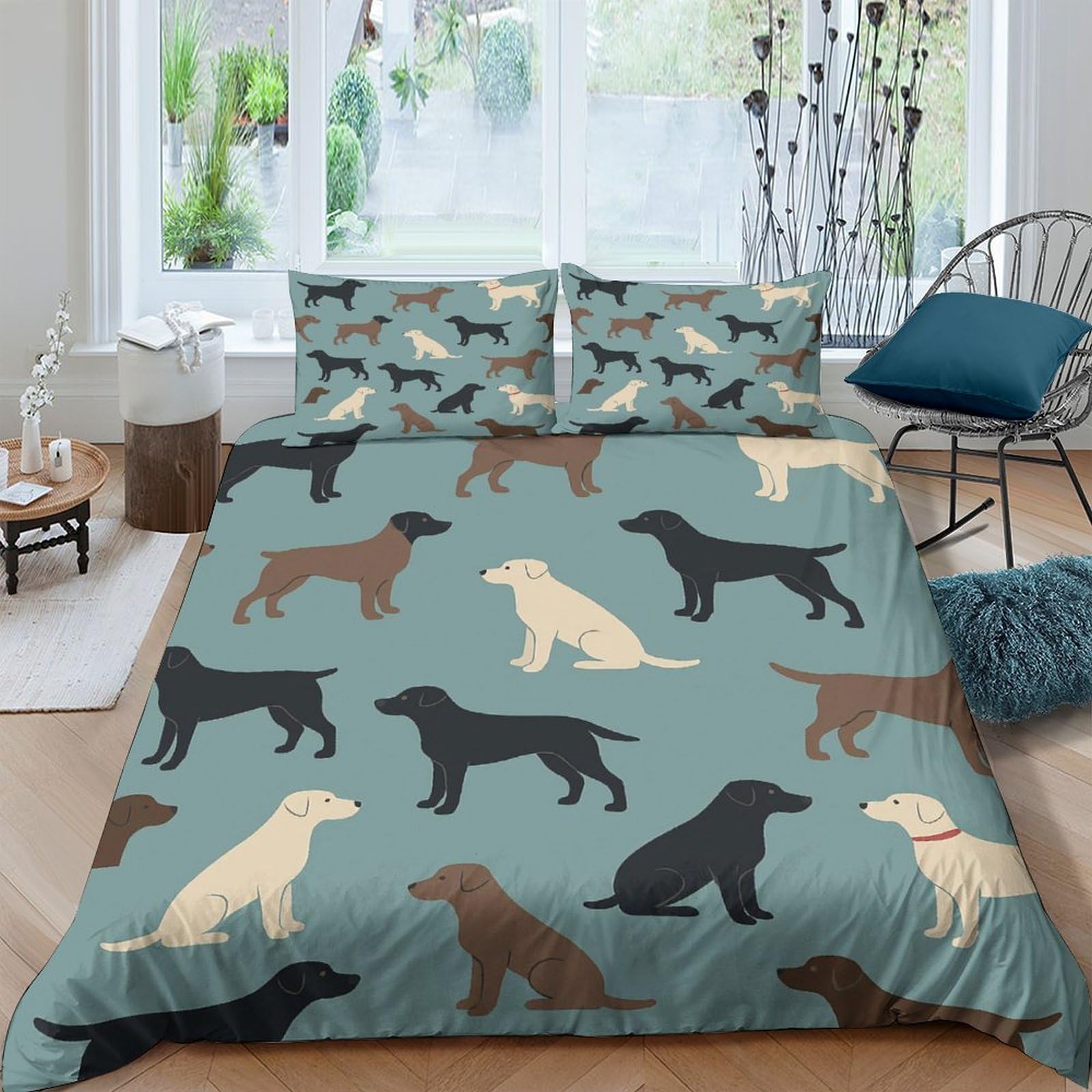 Ctjqhvkz Style-9 3D Printed Labrador Dog Pattern Fitted Sheet Microfiber Soft Blue Bed Cover For Bedroom Guestroom Dorm Mattress Decor Single（135X200cm）
