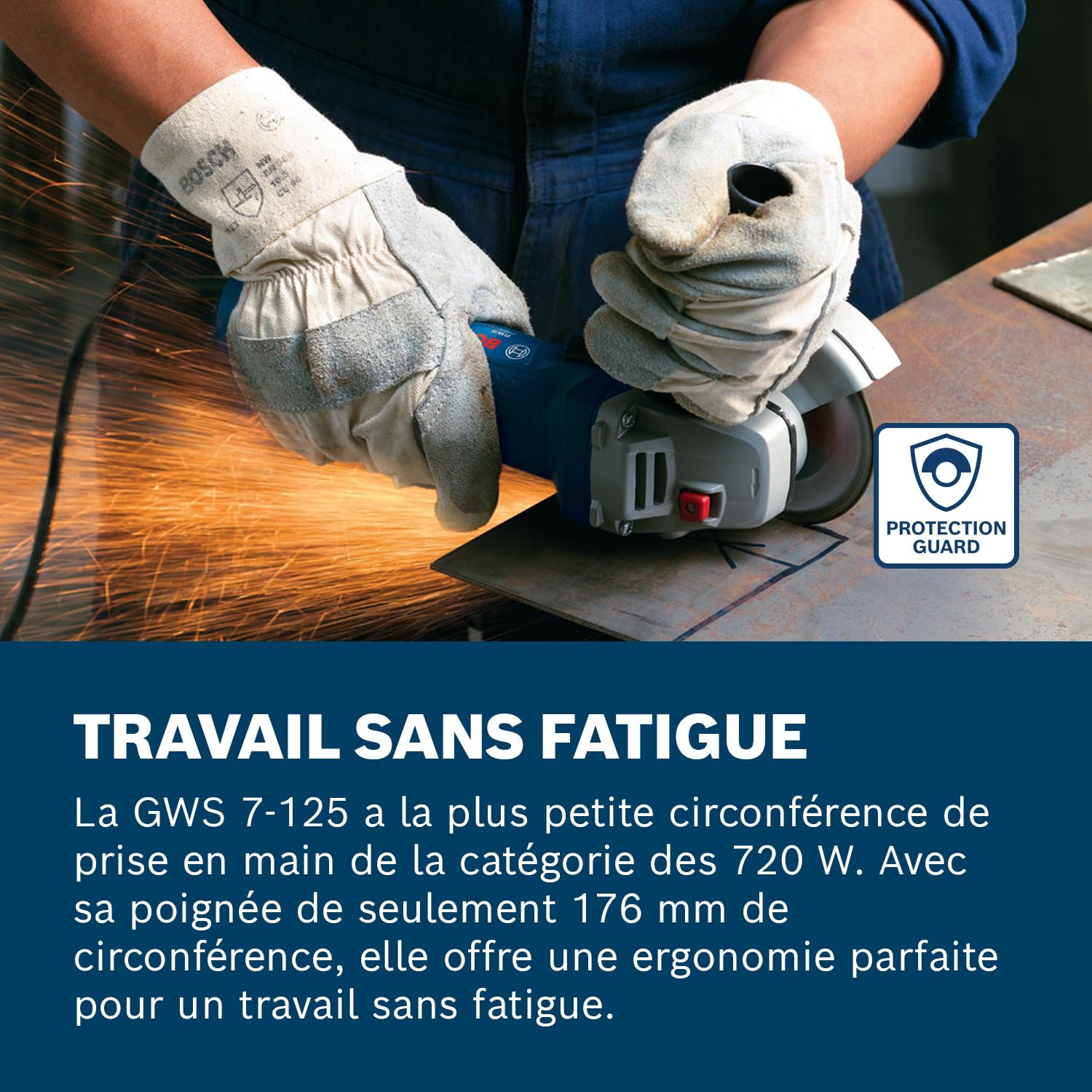 Bosch Professional meuleuse angulaire GWS 7-125 (Ø disque 125 mm, puissance 720 W, avec poignée auxiliaire, flasque de serrage, capot de protection, écrou de serrage, clé à ergots)