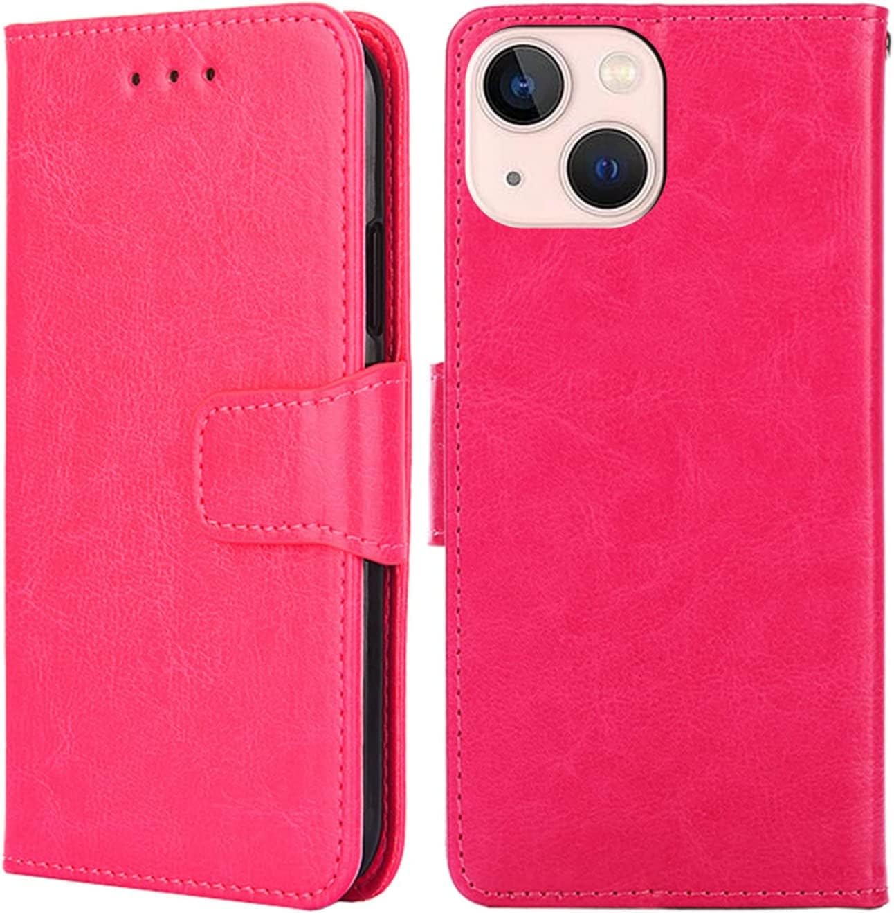 COOVS Flip Case for iPhone 14/14 Plus/14 Pro/14 Pro Max, Durable Leather Wallet Phone Cover with Card Holder Kickstand Magnetic Clasp Shockproof Protective Case (Color : Pink2, Size : 14)