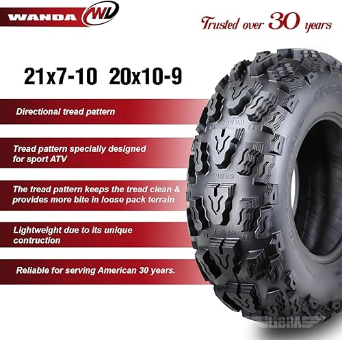 Miniatura 2 de WANDA Juego de neumáticos deportivos ATV 21x7-10 y 20x10-9 para Yamaha Raptor 350 660 700