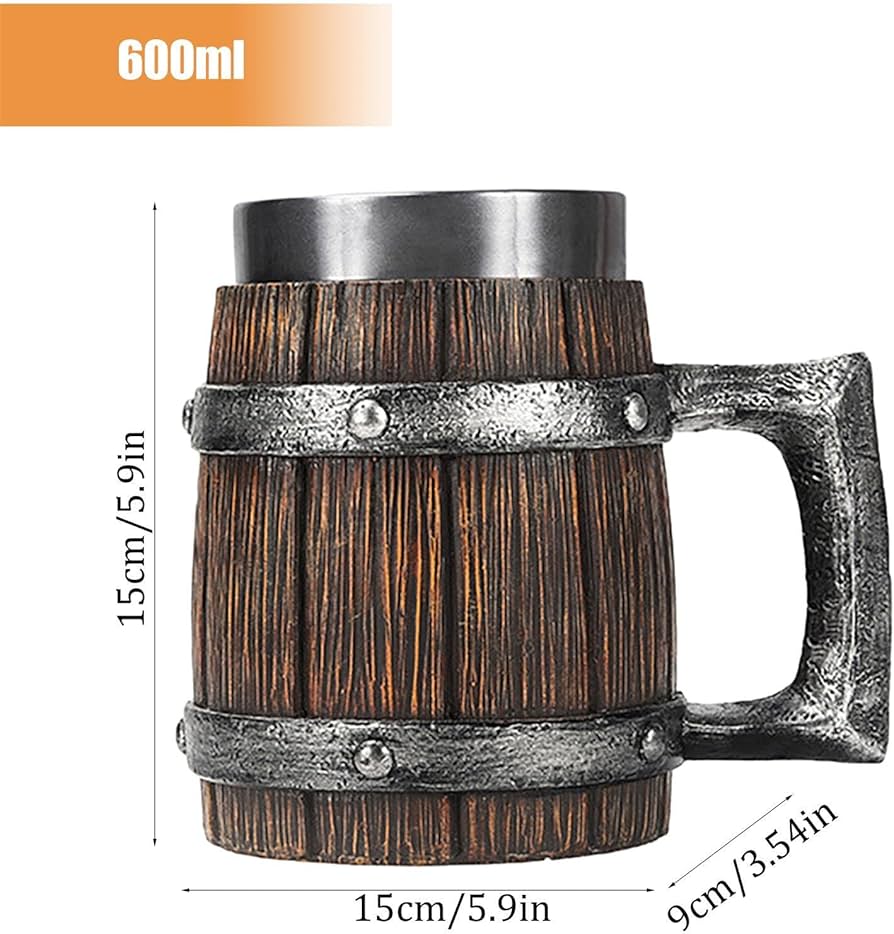 Amazon.co.jp: 模造木樽ステンレスビールジョッキ,ハンドル付き