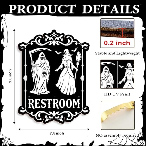 Miniatura 2 de Kercan Decoración gótica de pared de baño de Halloween, diseño de mueca y bruja, decoración espeluznante para baño, 7.5 x 9.8 pulgadas, colgante