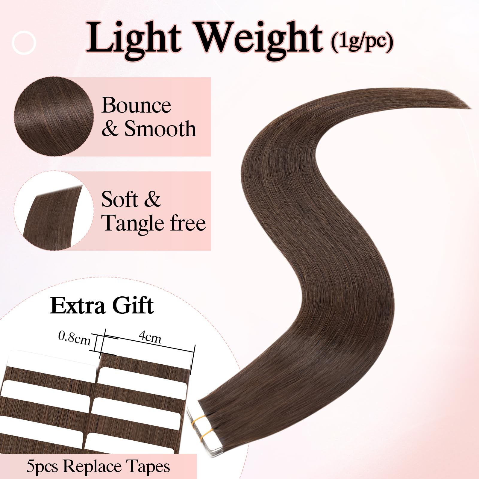 SEGOHAIR 10Pcs Human Hair Tape in Extensions, 18" Thin Tape Hair Extensions - Image 2