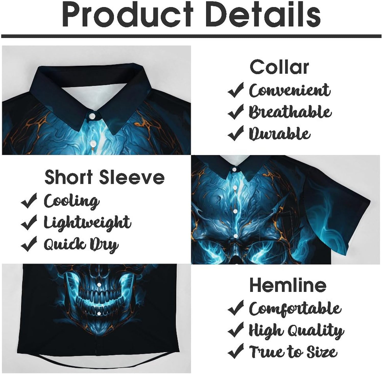 Button Down Shirt for Men Casual Skull Print Hawaiian Shirts Beach Short Sleeve - Image 5