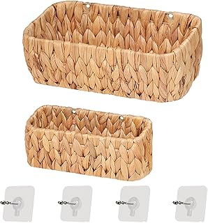 Ellinia Woven Hanging Wall Baskets for Storage, Water Hyacinth Bathroom ...