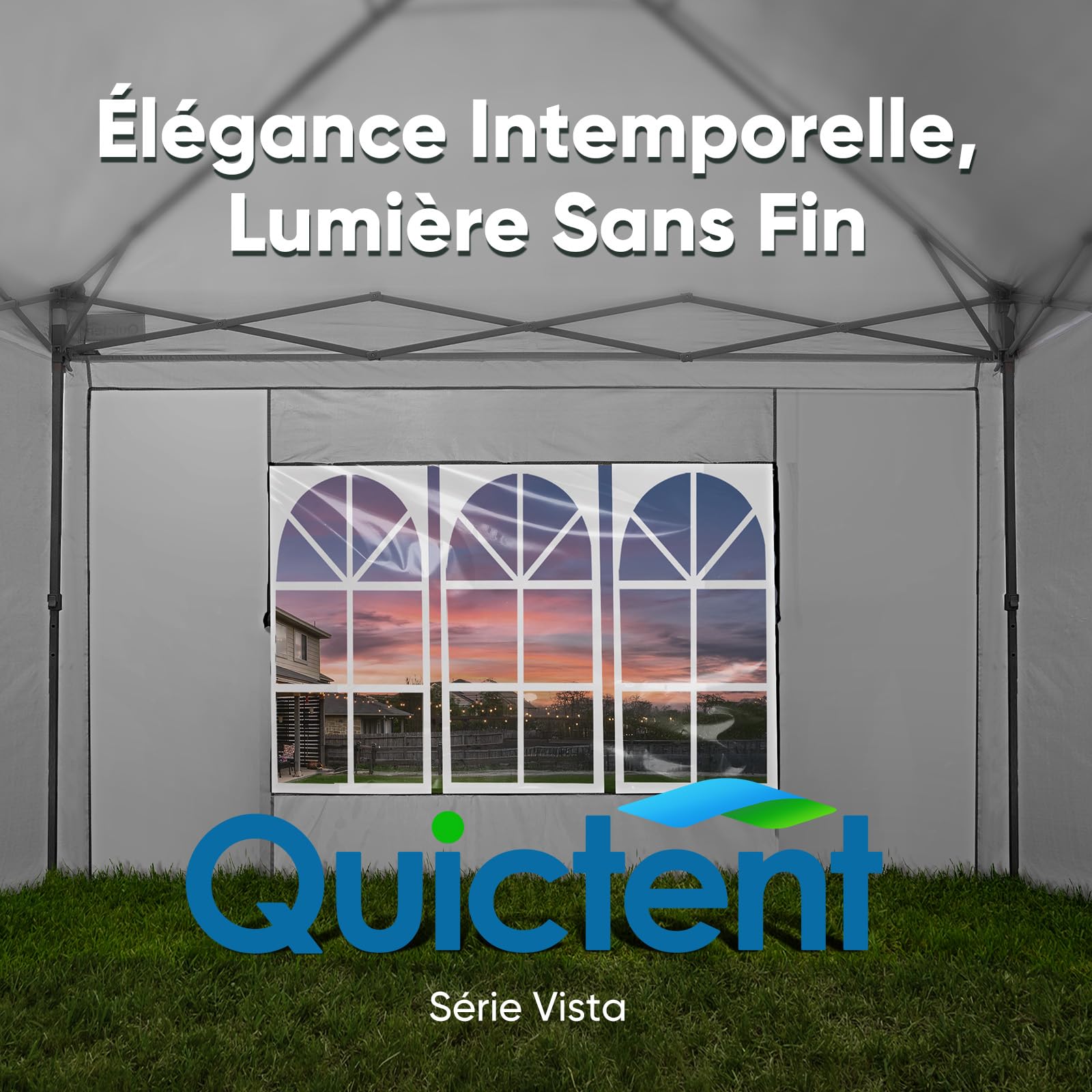 Quictent Tonnelle pliante 2,4 x 2,4 m avec 4 panneaux latéraux, imperméable, tente de réception, tente de jardin pour fêtes et marché aux puces Gris