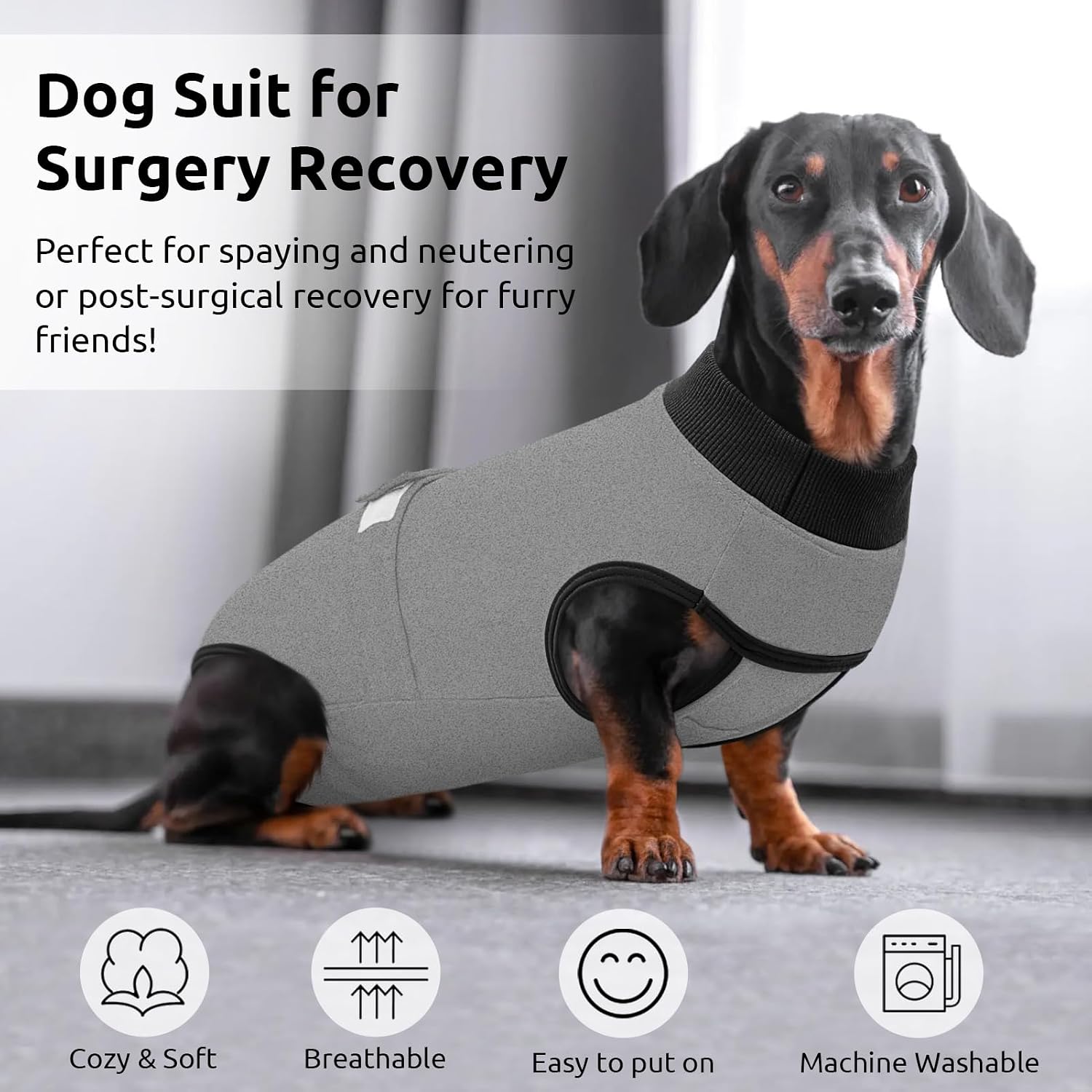 Queenmore Recovery Suit for Dogs Cats After Surgery,Dog Surgical Recovery Suit Onesie,Anti Licking Pet Female Post-Operative Spayed Neutered Puppy Surgical Clothes for Abdominal Wounds, Grey