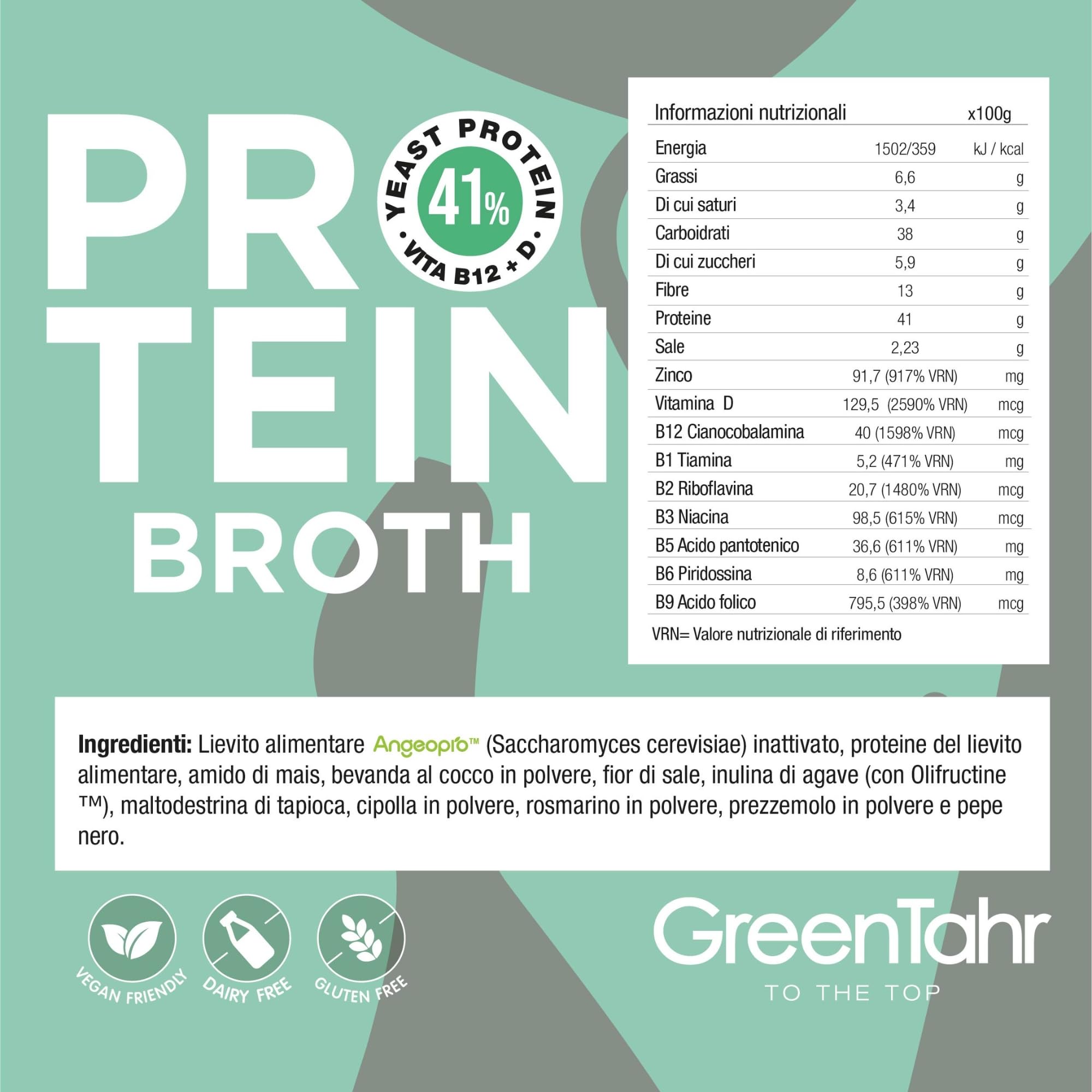 Green Tahr Brodo Vegetale Proteico Naturale in Polvere - Protein Broth 750g. Brodo Granulare Ricco di Proteine 41% e fibre 13%. Vegano, Senza Glutine né Zucchero Aggiunto