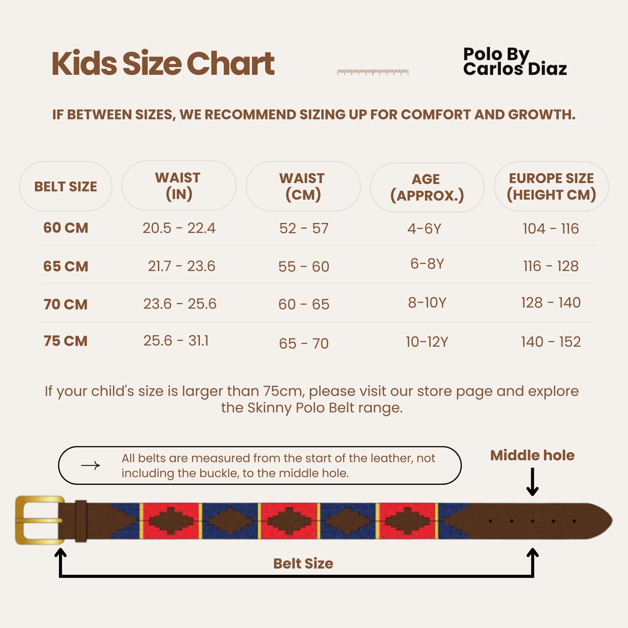 Carlos Diaz Niños Muchachos Niños Niños Unisex Argentinos Marrón Piel Bordado Polo Belt