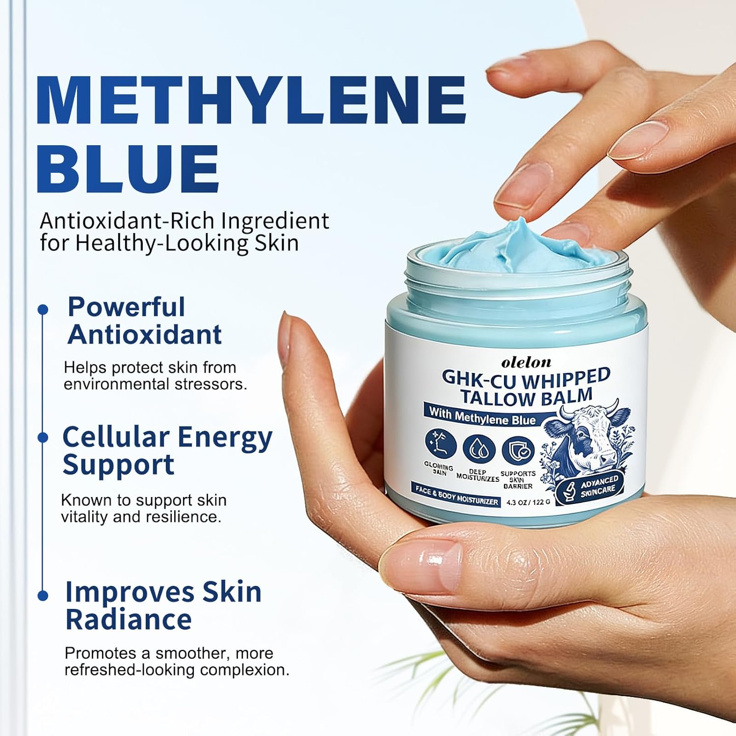 25,000ppm GHK-Cu Peptides Cream for Face & Body: Beef Tallow Balm with Copper Peptides, Methylene Blue, Manuka Honey & Vitamin E - Natural Anti-Aging Moisturizer for Mature, Dry & Sensitive Skin - 4oz