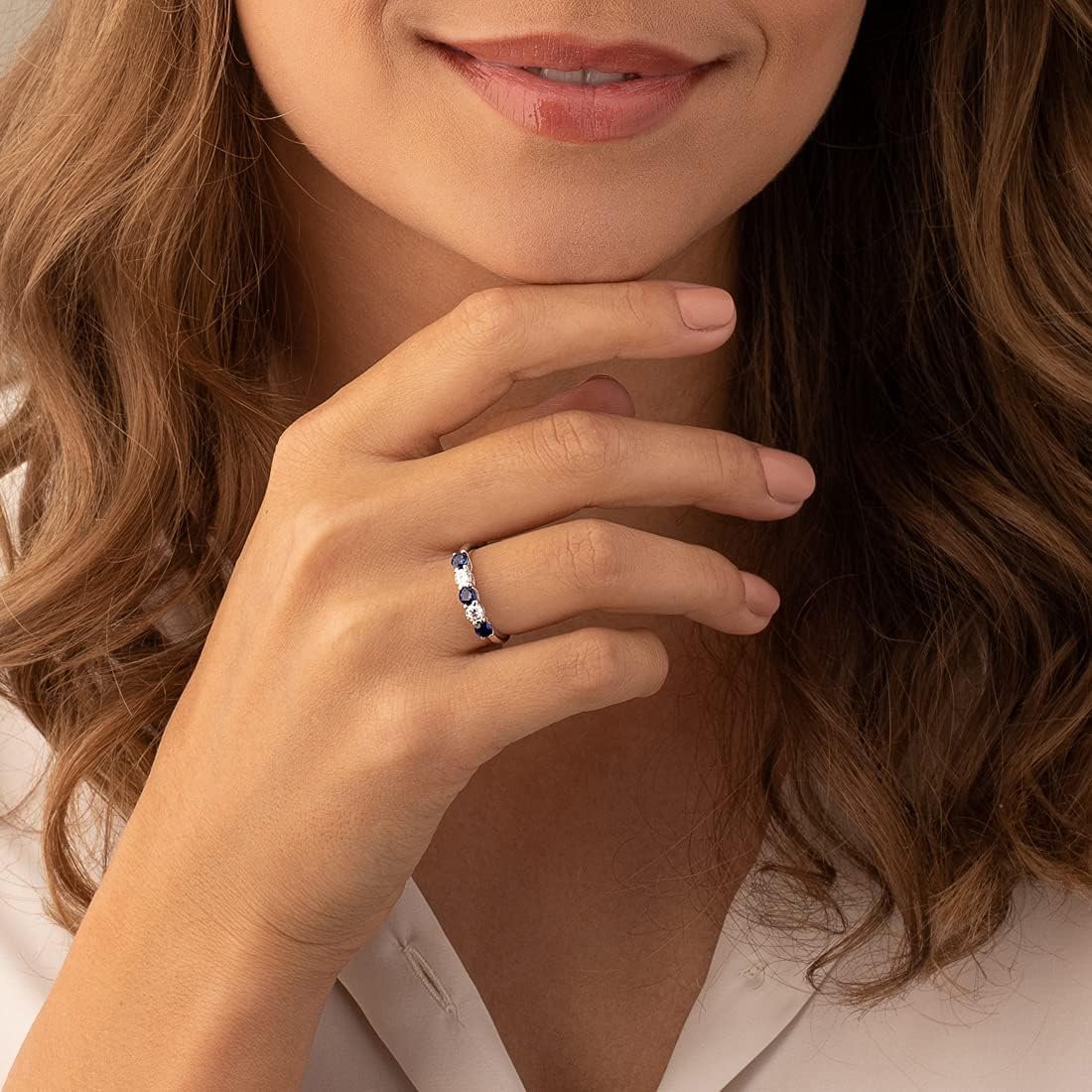PEORA 925 Sterling Silver Five-Stone Trellis Ring Band for Women in Various Gemstones, 3.5mm Width, Sizes 5 to 9