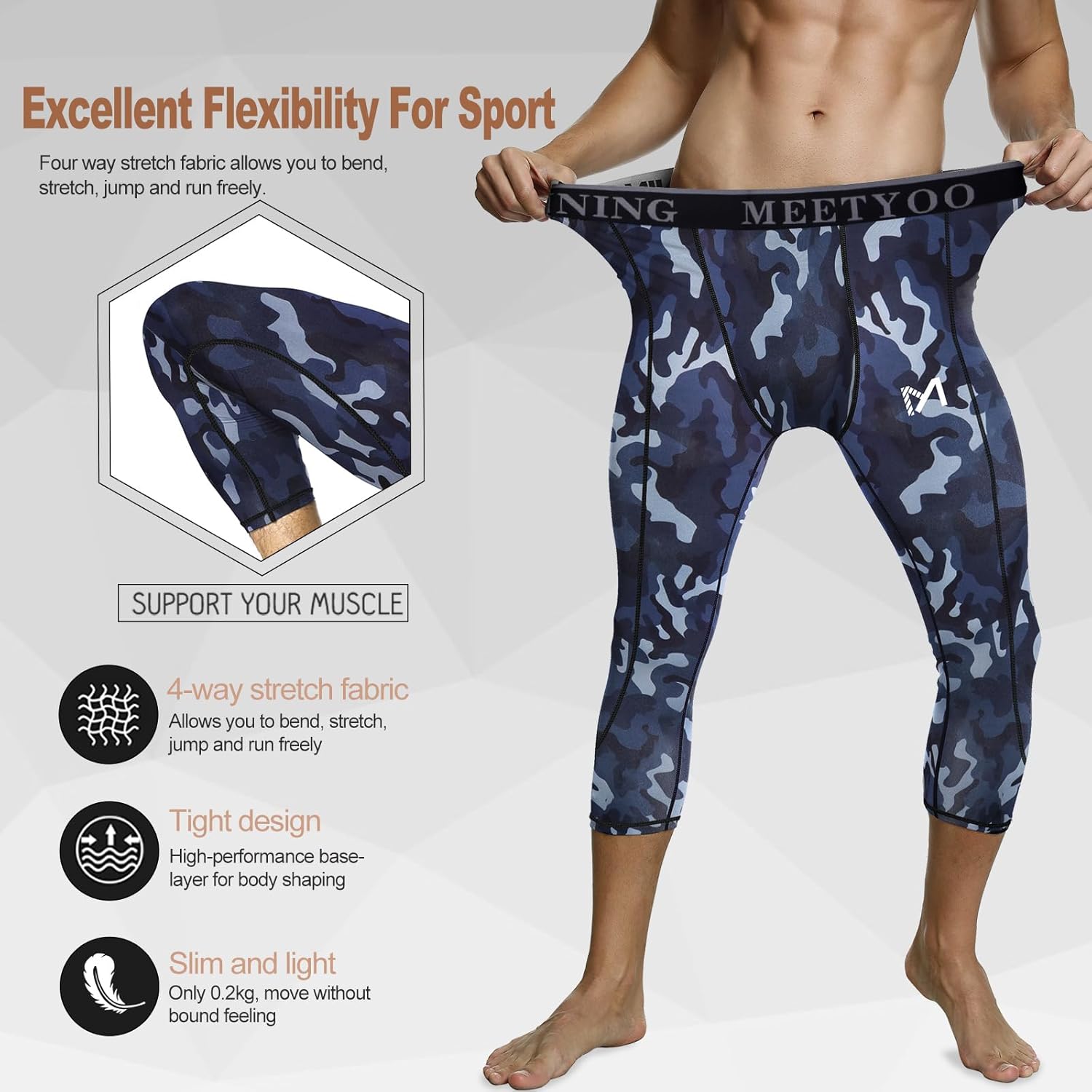 MEETYOO Men's 3/4 Compression Pants Legging Tips Cool Dry Sport Workout Heat Gear Capri Base Layer - Image 3