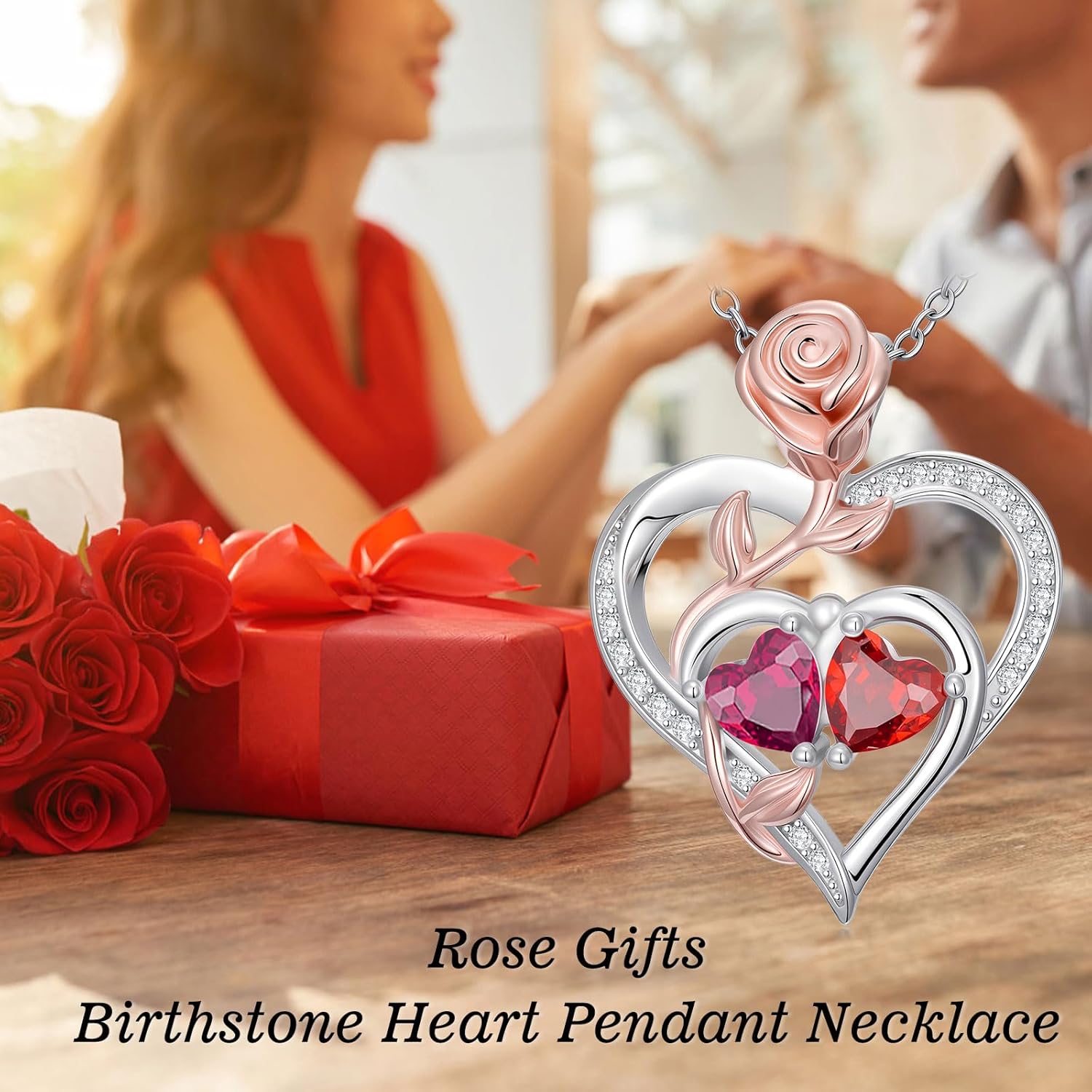 Rose Flower Heart Pendant for Women Birthday Gifts 18k Gold Plated Mother Daughter Necklace with 12 Months Birthstone Christmas Valentines Day Gifts for Her Mom Anniversarry Jewelry for Mom Wife Girlfriend - Image 4