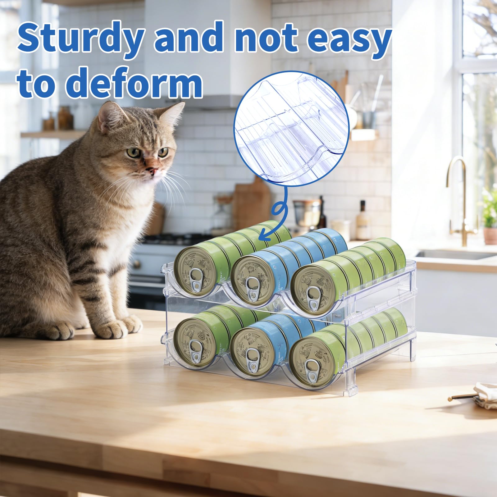 SLSON Katzenfutterdosen Organizer mit Dosendeckel und Edelstahllöffel,2 stöckig stapelbar,perfekt für Katzenfutterdosen speichern,Dosen-Organizer im Speisekammer