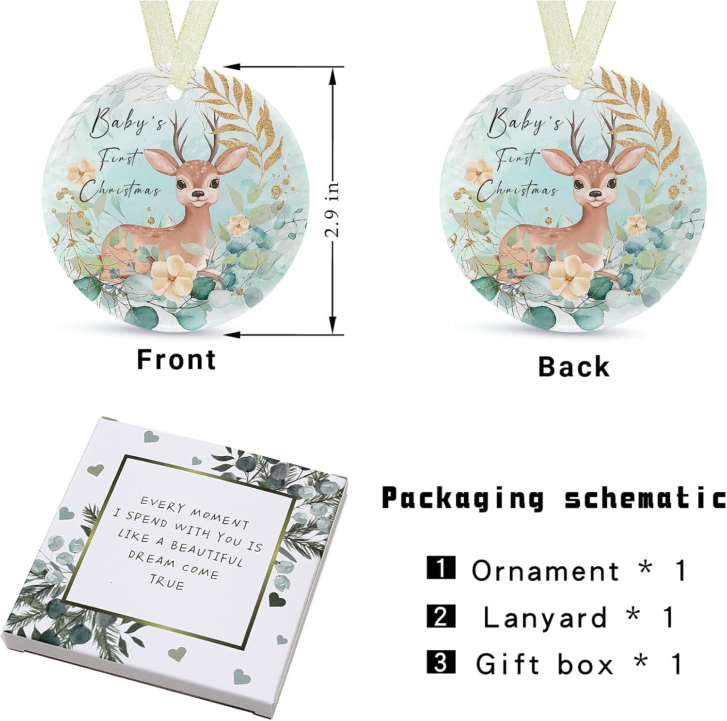 Babys First Christmas Ornaments 2026 Babies First Christmas Ornament Baby's 1st Ornament Boys Girls Round Ceramic Decoration with Gift Box&Ribbon (2.9" image 4