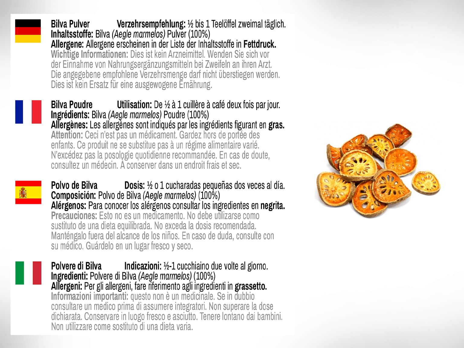 Bilva Fruit Powder (Bael fruit/Aegle Mermelos) -1kg (2.2lb)