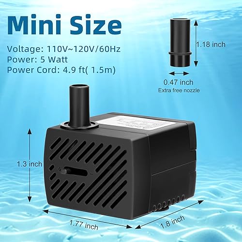 Miniatura 2 de Bomba de agua sumergible 5 W 95 GPH Mini fuente Bomba de agua Bomba de acuario para sistemas hidropónicos Peces Estanque Agua Jardines Fuente