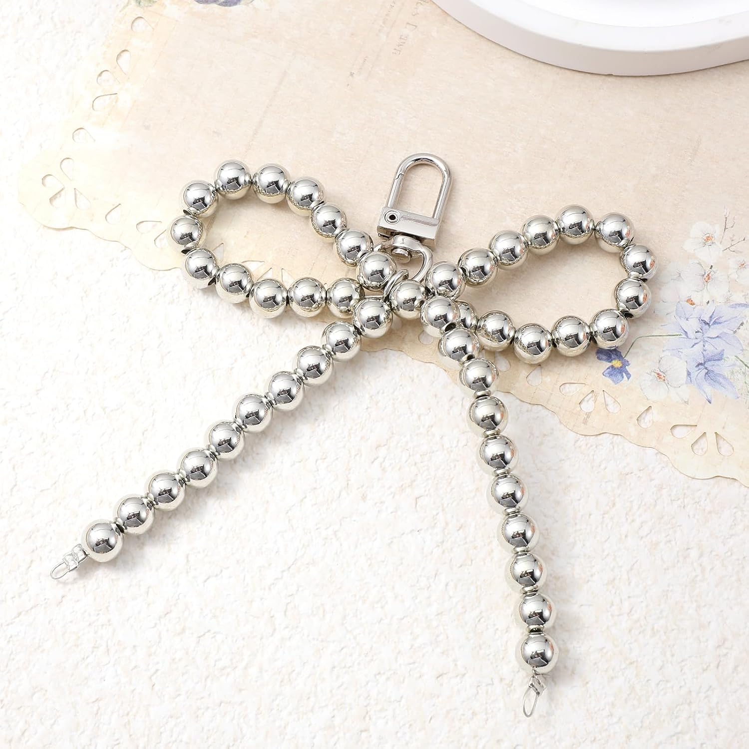 Silver Heart Pearl Bow Keychain Y2k Bowknot Keyring Sweet Bag Car Keys Charms Pearl Bowknot Keyring Decorative Accessories for Women - Image 3