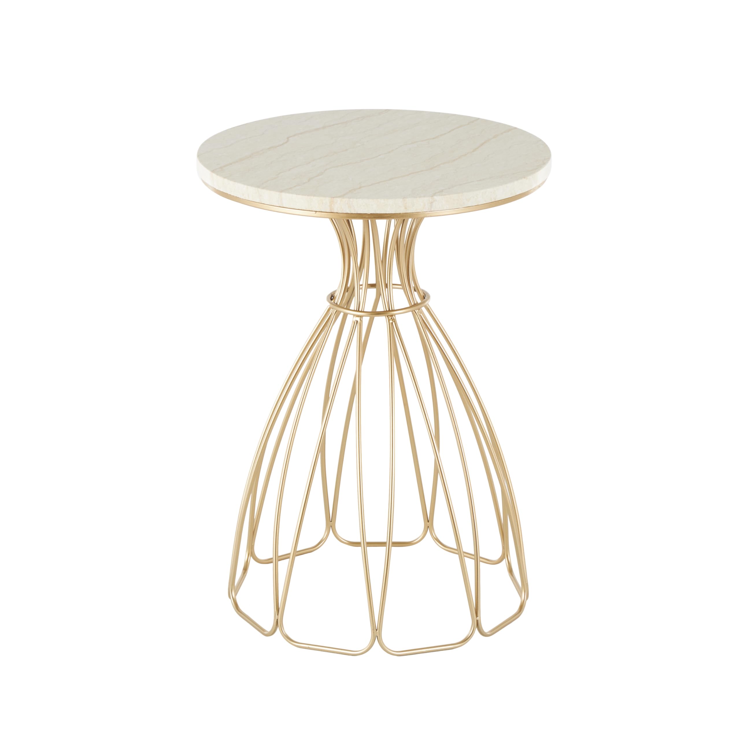 Deco 79 Metal Side End Accent Table Flower Inspired End Table with Cream Marble Tabletop, Side Table 16" x 16" x 22", Gold