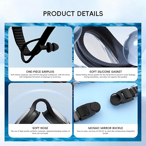 Miniatura 5 de Gafas de natación para adultos, antiniebla, sin fugas, con visión clara, gafas de piscina con sello profesional