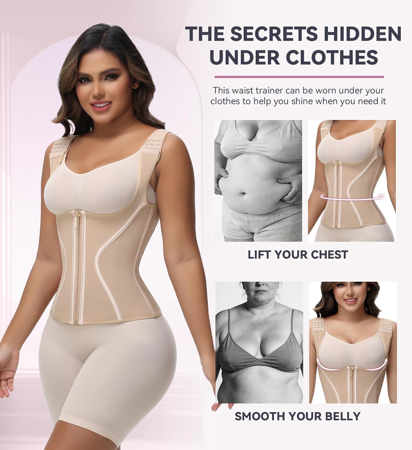 SHAPSHE Waist Trainer High Compression Cincher for Women Tummy Control Sport Workout Hourglass Body Shaper Vest with Straps - Image 2