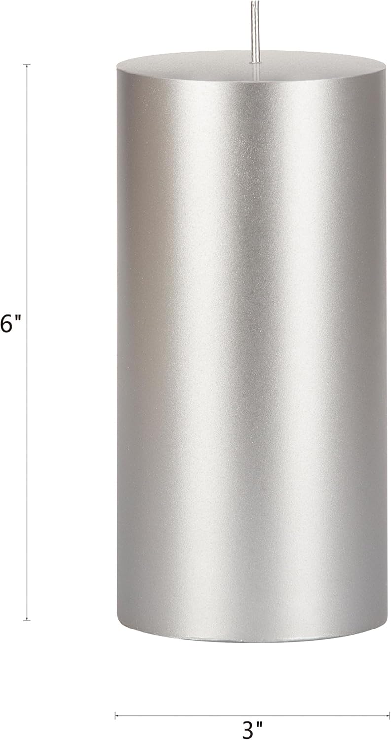 Mega Candles 1 pc Unscented Solid Silver Pillar Candles, Hand Poured Premium Wax Candle 3 Inch x 6 Inch, Home Décor, Spas, Weddings, Occasions, Party, Centerpieces, Holidays, Vigils, Prayers