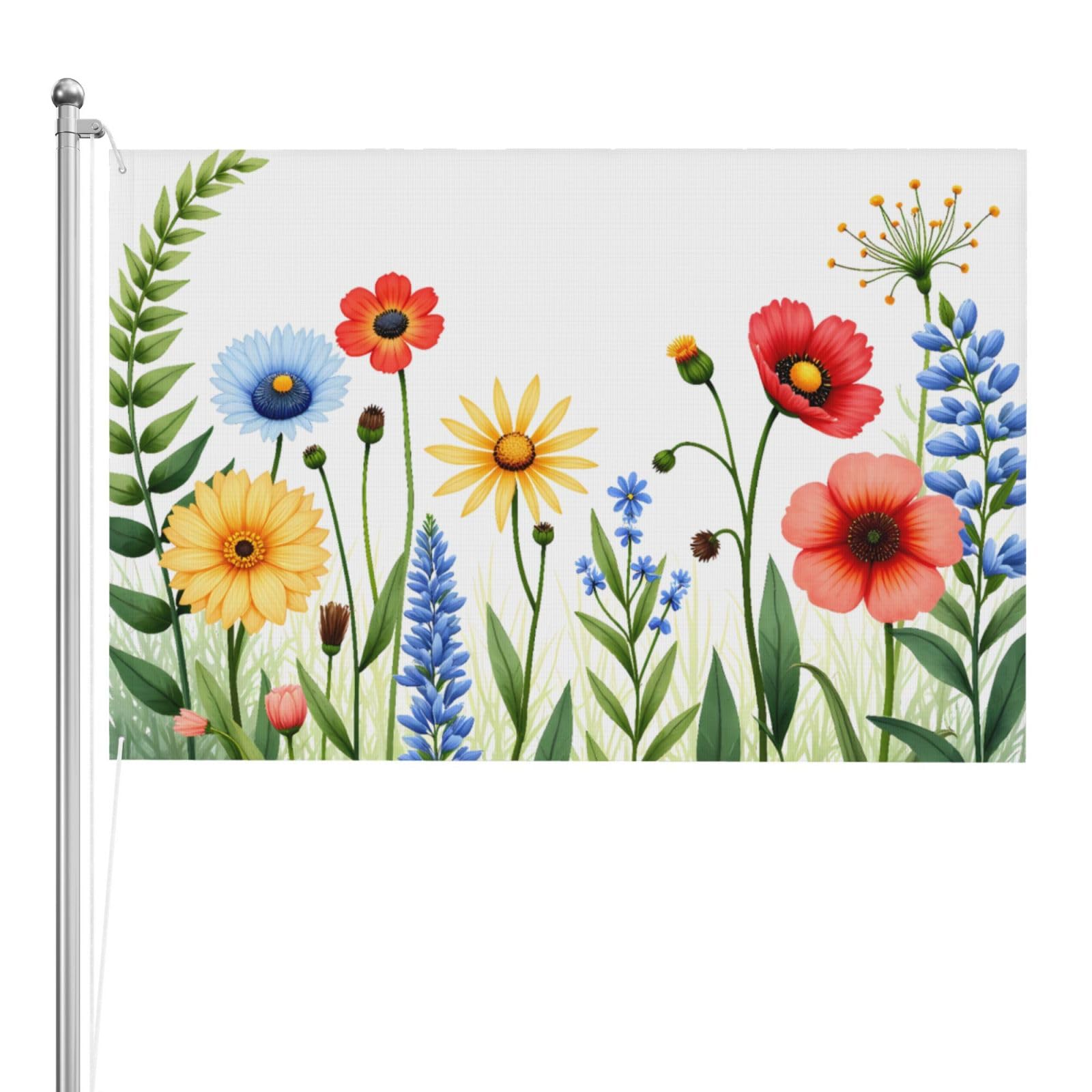 Drapeau d'extérieur fleurs sauvages 1,2x1,8m en polyester résistant