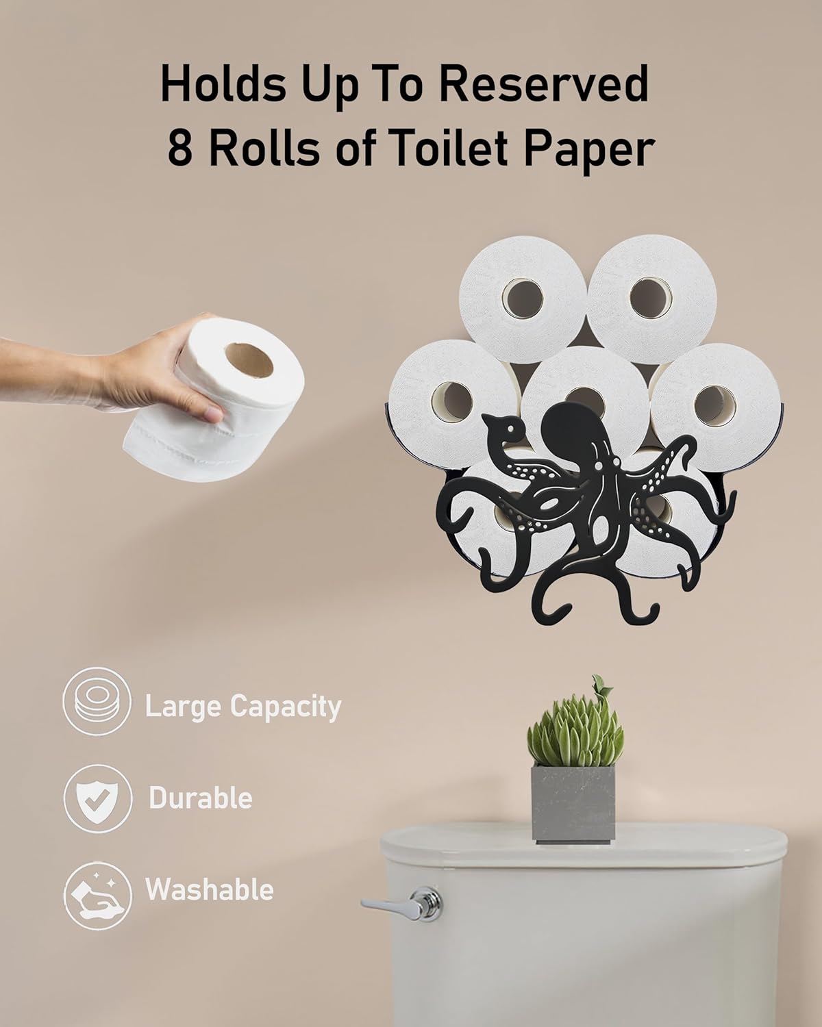 Octopus Toilet Paper Holder for Extra 8 Rolls, Funny Decorative Toilet Paper Storage Wall Mounted, Farmhouse Bathroom Animal Decor Accessoris Storage Cabinet