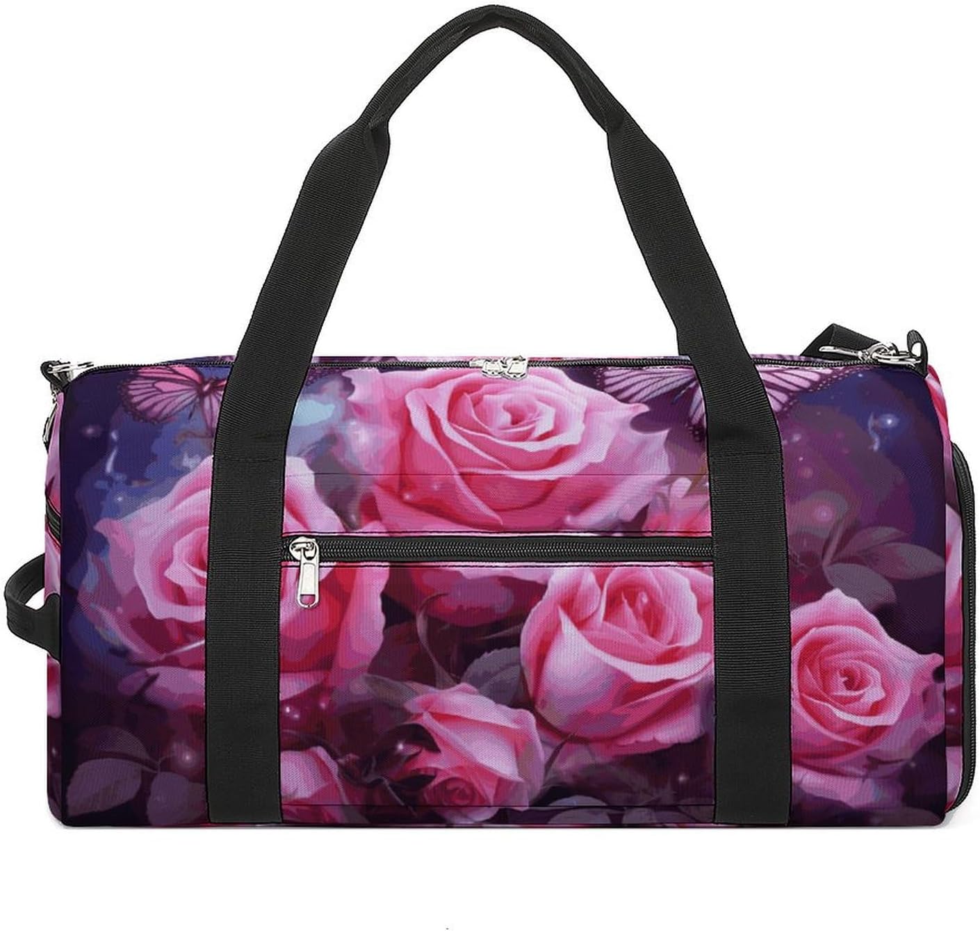 Gym Bag for Men Travel Duffle Bag Rose And Butterflies Tote Bag Weekender Duffel Bag Weekender Bag for Sports