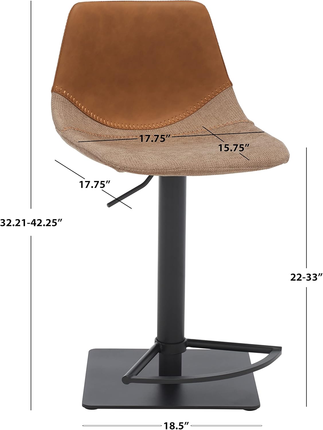 Safavieh Home Collection Rylen Cognac Brown/Black Gas Lift Adjustable Height Bar Stool