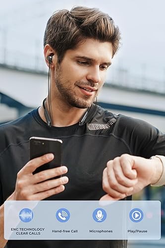 Miniatura 7 de TONEMAC Auriculares Bluetooth - Auriculares inalámbricos N8 con banda magnética para el cuello  40 horas de tiempo de reproducción, IPX6 a prueba de