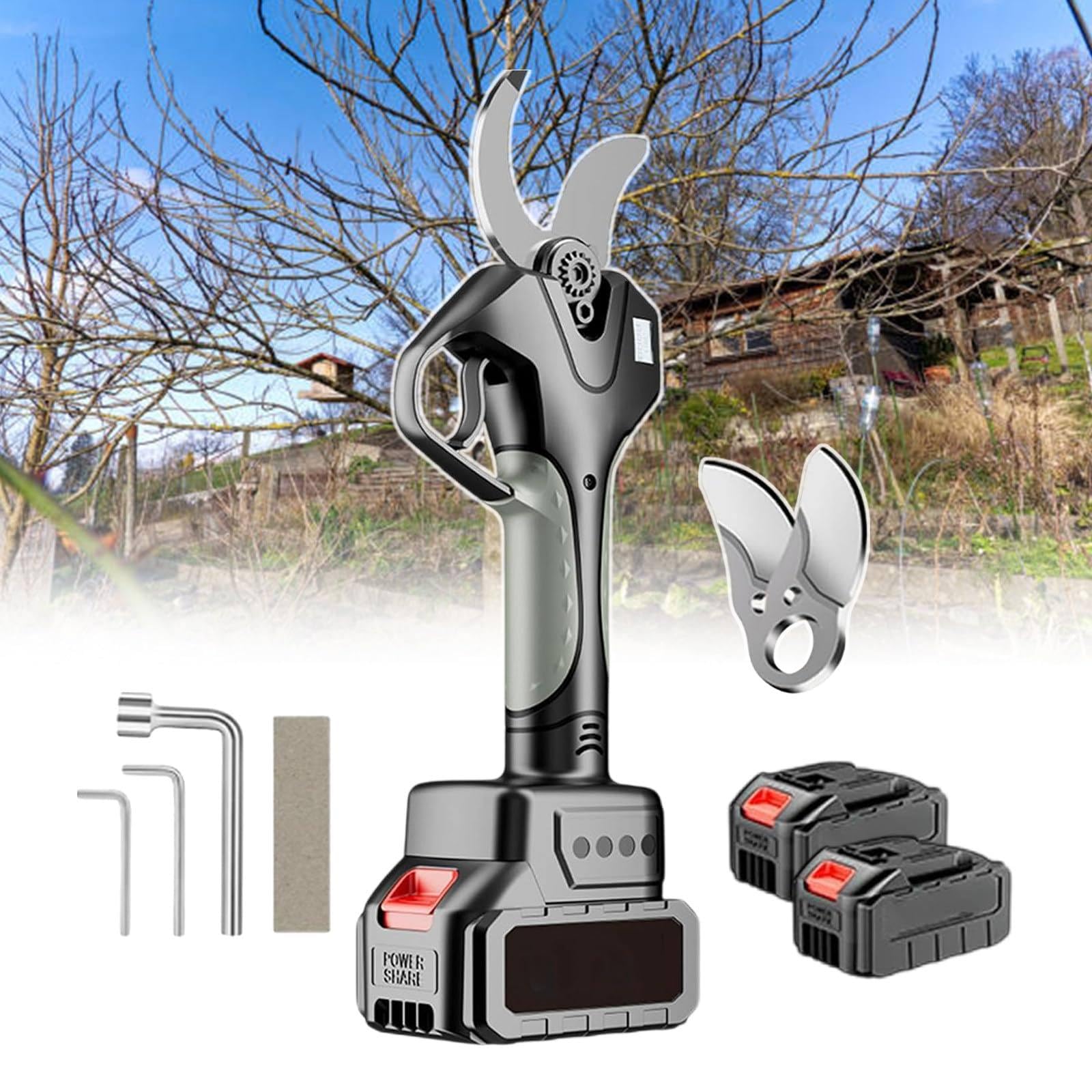 Forbici da potatura senza fili, forbici da potatura elettriche professionali, forbici da potatura ricaricabili da 45 mm con prolunga, forbici da giardino, 2 batterie da 4,5 Ah e 2 lame di ricambio